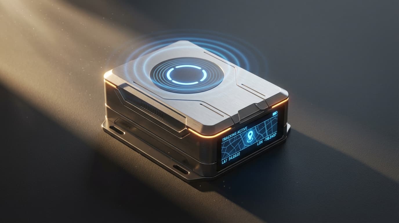 Magnetic GPS tracker held near a vehicle frame